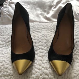 Jcrew black swede and gold shoes